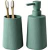 GAHEFY Set di 2 accessori da bagno, dispenser di sapone da 250 ml e bicchiere per spazzolino, design moderno con scanalature in plastica ABS, per lavabo e ripiano da bagno (verde)