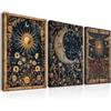 Dazzlewall Incorniciato Set di 3 Pezzi Quadro Boho Gotico Vintage, Poster con Carte Tarocche di Sole e Luna Fiorali Occultismo Misterioso per Camera da Letto Soggiorno 30×40 cm