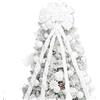 Hismir Grande fiocco bianco per albero di Natale, 130 x 33 cm, con stelle filanti glitterate e nastro fantasia, decorazione natalizia per albero di Natale