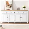 Merax Credenza 160 × 35 × 76 cm, design moderno e semplice, ampio spazio con 3 cassetti e 4 ante, scomparti regolabili, armadio durevole per soggiorno e sala da pranzo, bianco