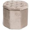 INTRECCI Pouf Ottagonale in Velluto con Contenitore | Sgabello Poggiapiedi Imbottito per Salotto e Camera da Letto | Poltroncina Elegante, Design Trapuntato Capitonné | 40x35 cm - Colore: Beige