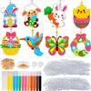 Edonkvi Uova di Pasqua Decorazioni da Dipingere, 24 Pezzi per Lavoretti Pasquali e Primaverili da Appendere, Farfalle Uccelli Galline per Bambini,Acchiappasole Ornamenti per Finestre,Regalo di Pasqua Creativo