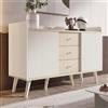 NADEUSAK Credenza 80 x 120 cm, con tre cassetti, squisite venature, credenza per camera da letto e soggiorno, bianco moderno + colore legno, con ripiani