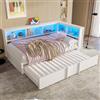 Ligterra Daybed - Letto per ragazzi in metallo, 90 x 200 cm, con letto estraibile, armadi, letti singoli con illuminazione a LED e porte USB, divano letto, senza materasso (bianco)