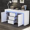 Witimisy Credenza con illuminazione a LED e lucida, moderna cassettiera con 3 cassetti e 2 ante, per soggiorno, corridoio, ufficio, bianco, 140 x 40 x 65 cm