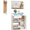 kowdom Set di 3 appendiabiti, con illuminazione a LED, specchi, cappelli e scarpiera, con 4 ganci, naturale/bianco, 105 x 25 x 151,5 cm, per corridoio, ingresso