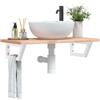PUGYNBK Lavabo sospeso in acciaio e legno massello di faggio, robusto e durevole per il bagno, mensola per lavabo salvaspazio con forma trapezoidale per appendere asciugamani, non