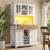 KUAKE Armadietto da cucina, a buffet, con ripiani regolabili, credenza con illuminazione a LED, armadietto a buffet (cassetti color legno)