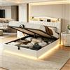 BIYFSDS Letto Idraulico 160x200 con Sommier LED e USB, Letto Matrimoniale Imbottito 160x200 cm con Testiera di Stoccaggio, Struttura Letto Imbottito per 2 Persone per Adulti e Adolescenti (Beige-7, 160x200)