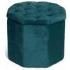 INTRECCI Pouf Ottagonale in Velluto con Contenitore | Sgabello Poggiapiedi Imbottito per Salotto e Camera da Letto | Poltroncina Elegante, Design Trapuntato Capitonné | 40x35 cm - Colore: Petrolio