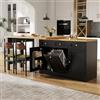 Wyibwy Isola da cucina 120-200×40×75.5cm,tavolo da pranzo estensibile con cassetti e porta snack,tavolo da bar pieghevole con 3 porta bidone estraibile (secchio non incluso) per cucina,Nero