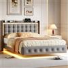 BIYFSDS Letto matrimoniale imbottito 160 x 200 cm con LED e USB, telaio letto 160 x 200 con rete, letto effetto galleggiante 160 x 200 testiera imbottita letto funzionale per adulti e adolescenti (grigio, 160