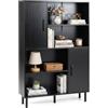 COSTWAY Credenza Mobile da Cucina, Libreria Verticale in Legno con 2 Ante, 4 Ripiani Aperti e 5 Gambe in Metallo, Mobile Dispensa Moderno per Soggiorno, Studio e Ufficio, 80 x 24 x 119,5 cm (Nero)