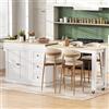 Wyibwy mobile Isola da cucina 112-186.8×45×93 cm,tavolo da pranzo estensibile con portaspezie e cassetti,tavolo da bar con zona pranzo allungabile,isola cucina su ruote per sala da pranzo,bianco