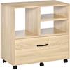 Vinsetto Mobile Multiuso per Ufficio in Legno, Cassettiera con Ruote Porta Stampante con 5 Ruote, Cassetto e Ripiano Regolabile, 77x40x73cm, Legno