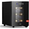 WIE Cantinetta Vino Piccola 6 Bottiglie - Mini Frigo con Porta in Vetro 4-16°C, Frigorifero per Vino con LED, Pannello Touch, 3 Livelli, <42 dB, per Casa, Bar, Camera