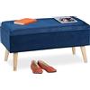 Relaxdays Panca Contenitore, 40x41x80 cm, 40L, Seduta Imbottita, Gambe in Legno, Pouf Cassapanca, 2 Posti, Blu Scuro