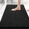 smiry Tappeto da bagno in ciniglia, extra morbido e assorbente, lavabile in lavatrice, antiscivolo, per vasca, doccia e bagno (81 x 50 cm, nero)