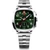 WENGER Cronografo sportivo vintage da uomo (40 mm) quadrante verde/bracciale in acciaio inossidabile 01.1933.112