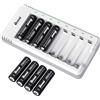BONAI Caricabatterie Pile Ricaricabili con 8 Pezzi Pile AA 2800mAh, Carica Batterie 8 Slot Indipendenti con Indicatori LED, Set di Ricarica Intelligente USB per Dispositivi ad Alto Consumo