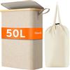 Lifewit Cesto Portabiancheria Salvaspazio, Cesta Biancheria Sporca con Coperchio, Porta Biancheria Sporca Slim per Bagno, Laundry Basket per Camera da Letto, Bagno, Lavanderia, 50 L, Beige