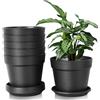 Solvant 6 Vasi per Piante da Esterno, Vaso Con Fori di Scarico e Vassoio，Adatti A Ufficio E All'Aperto, Balcone, Vasi Per Piante In Coltivazione, Erbe, Orchidee (Nero, 16 cm)