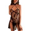 KONFEN Set Completo Intimo Donna, Camicie da Notte Négligé Sexy traslucida con Pizzo Farfalla, Biancheria Intima Seducente Regolabile con Reggiseno a Cavallo e Mutandine, Taglia Unica (Nero/Rosso)