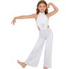 Oyolan Tuta Danza Contemporanea Bambina Costume Danza Lirica Strass Corsetto Senza Maniche Abito da Balletto Combinazione Bianco 7-8 Anni
