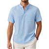 Enlision Camicia Estiva Uomo Maniche Corte in Lino e Cotone, Camicie Beige Collo Coreano Leggera con Taschino, Maglietta Casual per Spiaggia Vacanze, vestibilità Ampia Taglie XXL
