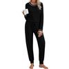 Aseniza Pigiama Donna Invernale Pigiami Cotone Lungo Set Due Pezzi Manica Lunga Leggero Tinta Unita Elegant Comodo Casual con Tasche Coulisse Nero L