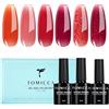 TOMICCA Set di smalti UV, 6 colori, rosso trasparente, bordeaux, rosso intenso e rosso glitterato, per Soak-Off UV/LED, per saloni di unghie e fai da te, 8 ml