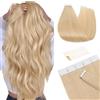 TESS Extension Biadesivo Capelli Veri Adesive 10 Fasce Biadesive 100% Human Hair Naturali senza Clip 30cm 20g #24 Biondo Chiaro
