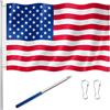 Tatuo Bandiera USA Set 150x90 cm con Asta Telescopica 160 cm, Bandiera Americana Resistente alle Intemperie Interno Esterno, Asta Estensibile Stati Uniti Football 2026 4th of July Giardino Balcone