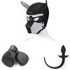 BedEuu Rosso Nero Neoprene Cucciolo Cappuccio Set Animale Divertente Copricapo Novità Costume Cane Cappuccio Maschera + Guanti + Coda Set Puntelli Cosplay for Coppia bdsm(White and Black Set)