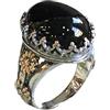 LRGKMCWTOB Forniture per la creazione di gioielli Anello in argento Sterling 925 fatto a mano turco con pietra onice nera per uomo donna stile vintage pietra preziosa intagliata a mano agata nera