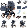 YAZOCO Passeggino Trio, con Ovetto I-SIZE Passeggino 3 in 1 Neonati con Due Modi Reversibili Spingere, Trio con Design Pieghevole in Un Clic navicella+passeggino 2 in 1 (3 in 1 XX1 Blu)