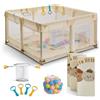 Buddy Baby Parco per bambini 120 x 120 cm + tappeto + maniglie + cestino + palline - Box per bambini con rete traspirante - Parco giochi pieghevole con porta laterale (vaniglia)