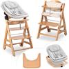 hauck Seggiolone Beta+ Newborn Set Eco Bouncer - Sediolone Pappa Bimbi in Legno Da 0 Mesi con Sdraietta Neonati Dondolo, Cuscino e Vassoio - Naturale