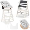 hauck Seggiolone Beta+ Newborn Set Eco Bouncer - Sediolone Pappa Bimbi in Legno Da 0 Mesi con Sdraietta Neonati Dondolo, Cuscino e Vassoio - (Bianco)