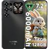 OBA OUKITEL C68 Plus Smartphone Android 15, Display 7.2 120Hz, Schermo Posteriore 1.81, Batteria 6000mAh, Fotocamera 64MP, 16GB RAM 128GB ROM, Dual SIM 4G BLACK