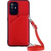 LUMBO PekaTech Custodia con Collana per OPPO A94 5G con Cordino e Porta Carte, Cover Portafogli di Pelle PU [Antiurto] [AntiGraffio] [Antiscivolo] con Cordino Case con Laccio Tracolla, Rosso