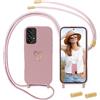 Anfire Cover per Samsung Galaxy A53 5G con Cordino, MoEvn Custodia con Regolabile Laccio Collana Morbida TPU Silicone Cover con Motivo Cuore Antiurto AntiGraffio Protettiva Case per Samsung A53 5G, Rosa