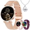 HXQHSTBG Smartwatch Donna 1.19'' AMOLDE Orologio Intelligente Donna con Chiamate Bluetooth/Notifiche WhatsApp/Sonno SpO2 Frequenza Cardiaca, 120+ Modalità Sportive Contapassi Smartwatch, Oro Rosa/3 Cinturino