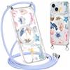 Votvloay Magnetica Cover con Cordino per iPhone 15, Aesthetic Estivi Oceano Fiori Conchiglia Disegni Custodia con Collana Tracolla Laccio Compatibile con MagSafe, Trasparente Silicone Antiurto Case,04