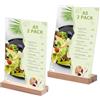 Gyxova 2 Pezzi Porta Menu da Tavolo Espositore A5 Porta Menu in Acrilico | Espositore Pubblicitario Forma di L&T, Doppia Faccia, 14,8 x 21 cm, con Base in Legno, per Poster Foto Ristorante Caffetterie