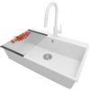 PRIMAGRAN Lavandino da Cucina Bianco 78x50cm, Lavello in Granito a 1 vasca + Rubinetto 40x20cm + Set di accessori, Lavabo da Cucina Incasso al Mobile 80cm - Riga S474