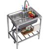MiaJJooLi Lavandino in acciaio inox 1 bacino per esterni, mobile da cucina commerciale, con acqua calda fredda 304, in acciaio inox, per officina, ristorante, fattoria, 68 x 45 x 75 cm