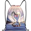 Generic Zaino con Coulisse Swan Heart Drawstring Backpack Leggero Sportiva Zainetto Pieghevole Sacca da Palestra per Viaggi Scuola Vacanze