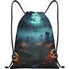 Generic Zaino con Coulisse Horror Pumpkin Cemetery Borsa con Coulisse Leggero Sportiva Zainetto Pieghevole Drawstring Backpack per Spiaggia Scuola Vacanze