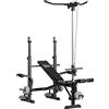 HOMCOM Panca Palestra Multifunzione con Pulley System, Supporto Bilanciere e Schienale Regolabili, Panca Pesi Inclinabile Piana con Leg Extension, Chest Expansion, Portapesi, Allenamento Palestra Casa